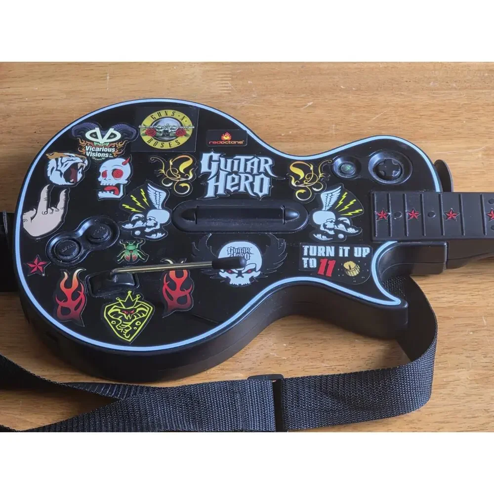Xbox 360 Guitar Hero Gibson Les Paul Guitar Controller Black Vintage With Strap
